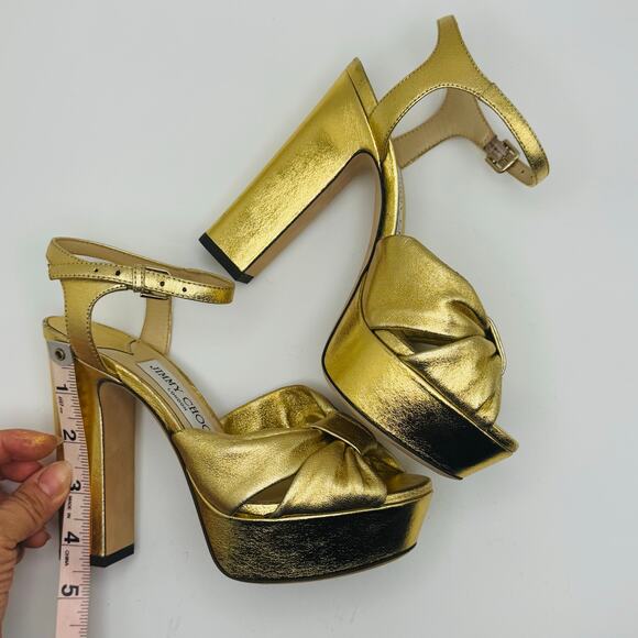 JIMMY CHOO Gold Metallic Nappa Leather Platform Sandals IT 35 ( US 5) - Picture 8 of 16